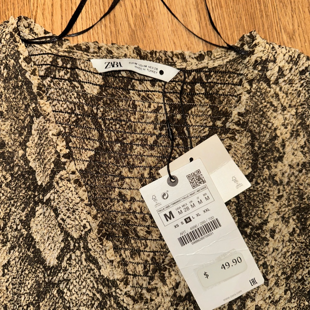 Zara Snake Print Long Sleeve Peplum Light Top - Brown & Black - Picture 2 of 4